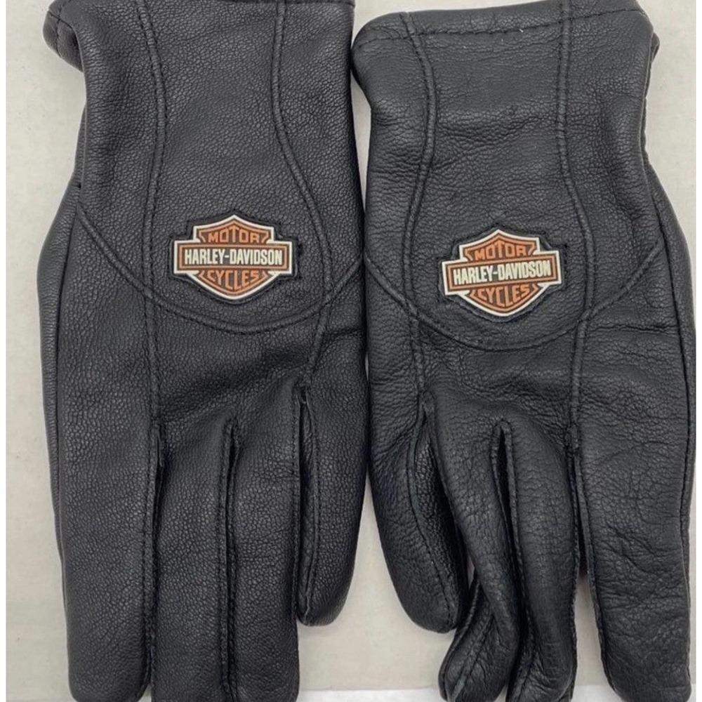 Harley-Davidson Women's Size S Black Leather Lined Wrist Gloves Logo